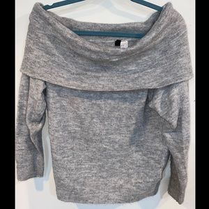 H&M Gray Fold-Over Off-the-Shoulder Sweater